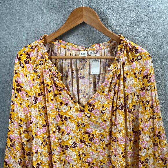 GAP Top Womens XXL Floral Long Sleeve Puff Sleeve Peasant Cottage Boho‎ - Picture 4 of 15